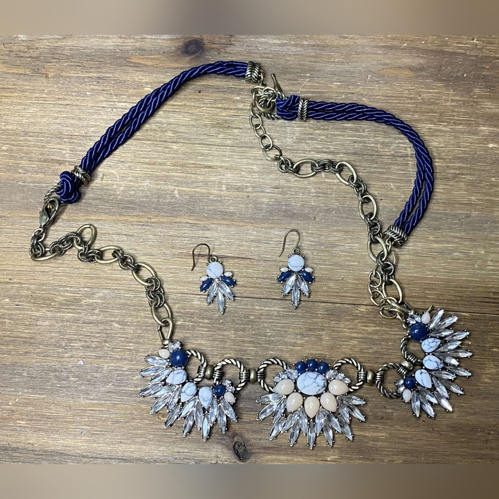 Chloe & Isabel - Discontinued Blue & Gold Statement Necklace & Earring Set